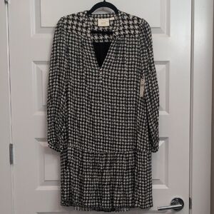 Maeve By Anthropologie Long Sleeve Drop Waist Houndstooth Print Dress NWT Size M